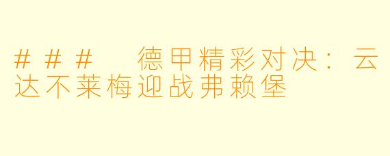 ### 德甲精彩对决：云达不莱梅迎战弗赖堡