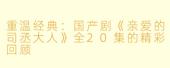 重温经典：国产剧《亲爱的司丞大人》全20集的精彩回顾