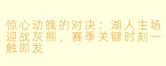 惊心动魄的对决：湖人主场迎战灰熊，赛季关键时刻一触即发