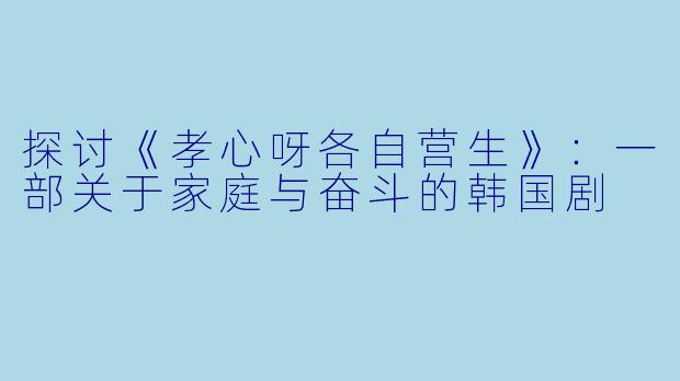 探讨《孝心呀各自营生》：一部关于家庭与奋斗的韩国剧