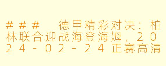 ### 德甲精彩对决：柏林联合迎战海登海姆，2024-02-24正赛高清回顾