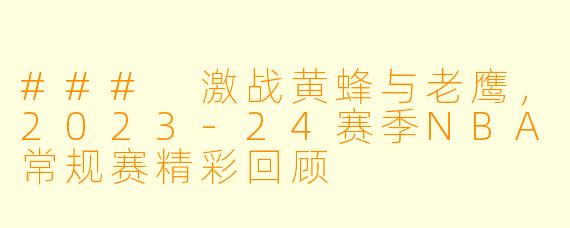 ### 激战黄蜂与老鹰，2023-24赛季NBA常规赛精彩回顾