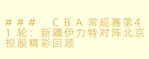 ### CBA常规赛第41轮：新疆伊力特对阵北京控股精彩回顾