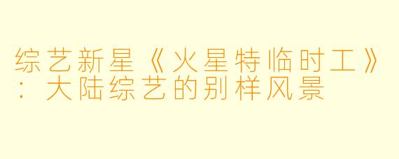 综艺新星《火星特临时工》：大陆综艺的别样风景