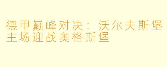 德甲巅峰对决：沃尔夫斯堡主场迎战奥格斯堡