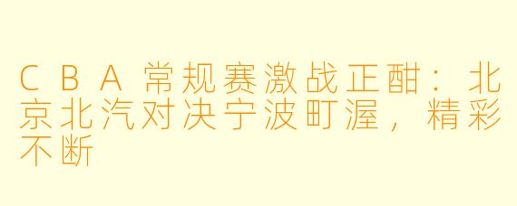 CBA常规赛激战正酣:北京北汽对决宁波町渥,精彩不断
