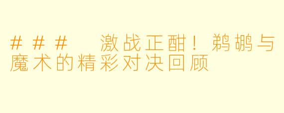 ### 激战正酣！鹈鹕与魔术的精彩对决回顾