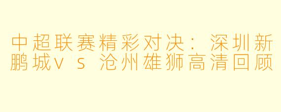 中超联赛精彩对决：深圳新鹏城vs沧州雄狮高清回顾