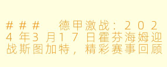 ### 德甲激战：2024年3月17日霍芬海姆迎战斯图加特，精彩赛事回顾