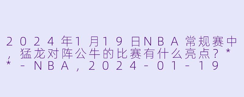 2024年1月19日NBA常规赛中,猛龙对阵公牛的比赛有什么亮点?**