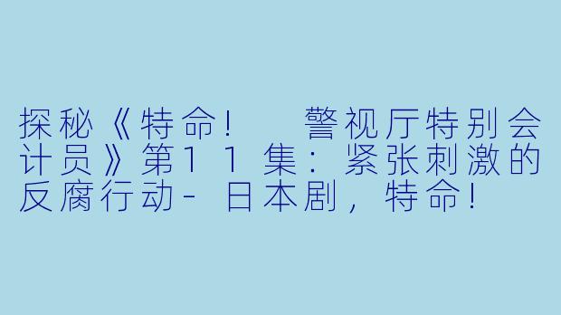 探秘《特命! 警视厅特别会计员》第11集:紧张刺激的反腐行动
