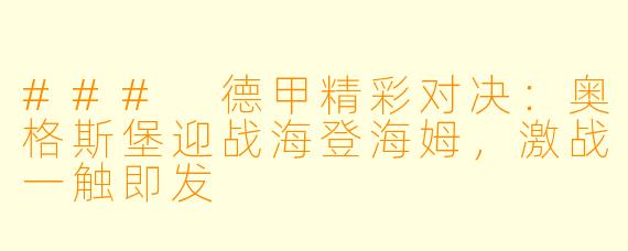 ### 德甲精彩对决：奥格斯堡迎战海登海姆，激战一触即发