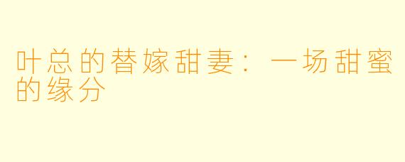 叶总的替嫁甜妻：一场甜蜜的缘分