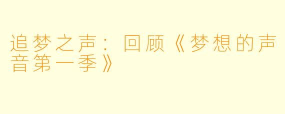 追梦之声：回顾《梦想的声音第一季》