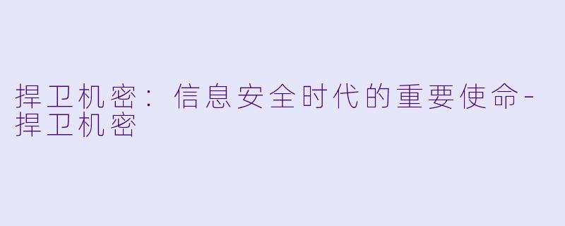 捍卫机密：信息安全时代的重要使命-捍卫机密
