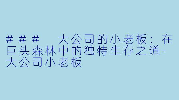 ### 大公司的小老板:在巨头森林中的独特生存之道