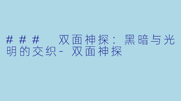 ### 双面神探：黑暗与光明的交织-双面神探