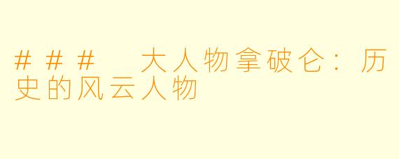 ### 大人物拿破仑：历史的风云人物