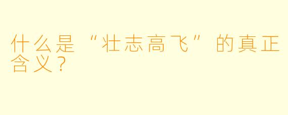 什么是“壮志高飞”的真正含义？