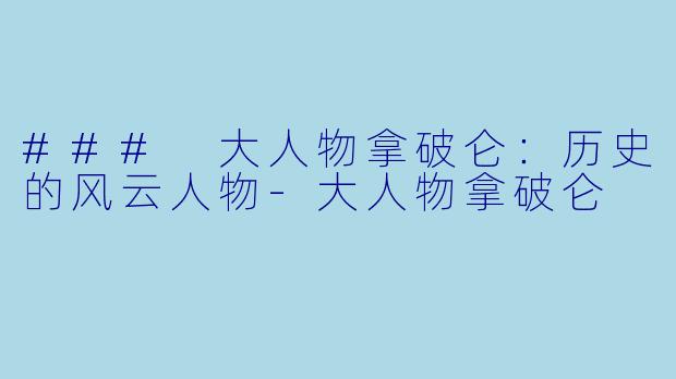 ### 大人物拿破仑：历史的风云人物