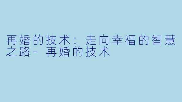 再婚的技术：走向幸福的智慧之路-再婚的技术