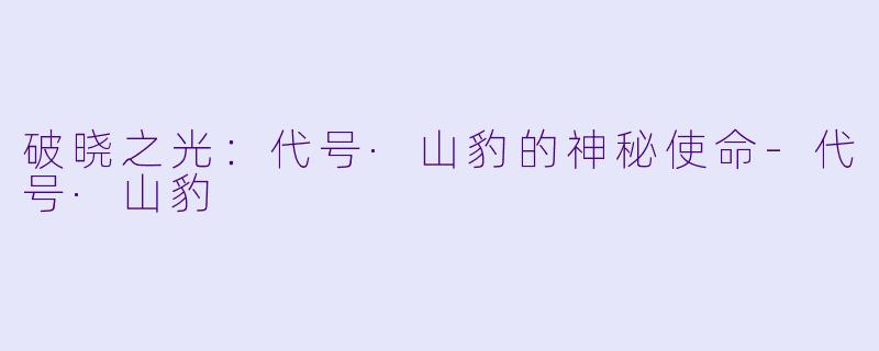 破晓之光：代号·山豹的神秘使命-代号·山豹