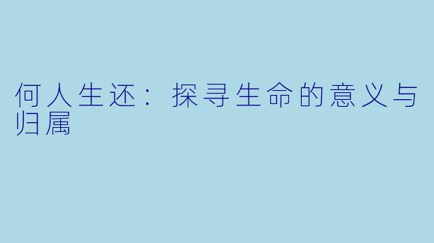 何人生还：探寻生命的意义与归属