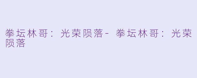 拳坛林哥:光荣陨落