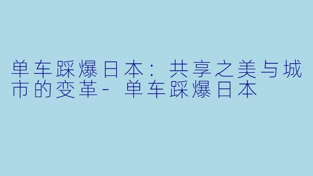 单车踩爆日本：共享之美与城市的变革-单车踩爆日本