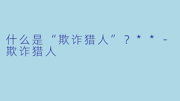 什么是“欺诈猎人”？**