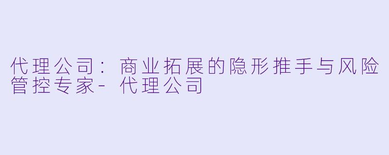 代理公司：商业拓展的隐形推手与风险管控专家-代理公司