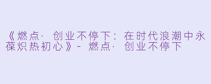 《燃点·创业不停下：在时代浪潮中永葆炽热初心》-燃点·创业不停下