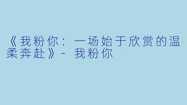 《我粉你:一场始于欣赏的温柔奔赴》