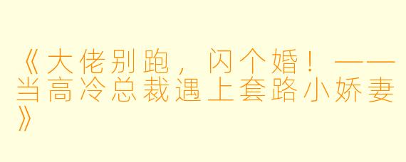 《大佬别跑，闪个婚！——当高冷总裁遇上套路小娇妻》