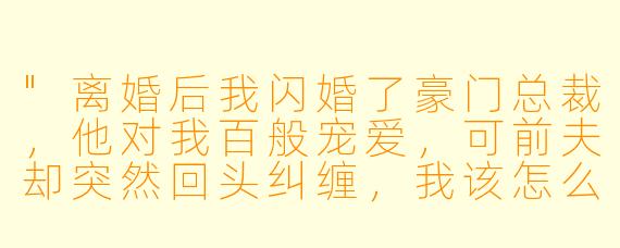 "离婚后我闪婚了豪门总裁，他对我百般宠爱，可前夫却突然回头纠缠，我该怎么办？"