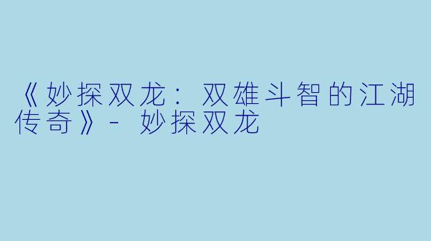 《妙探双龙：双雄斗智的江湖传奇》-妙探双龙