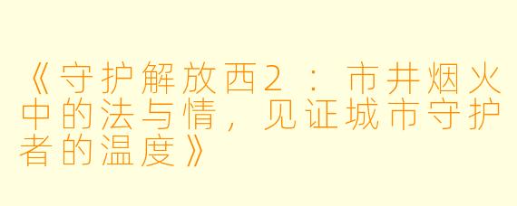 《守护解放西2:市井烟火中的法与情,见证城市守护者的温度》
