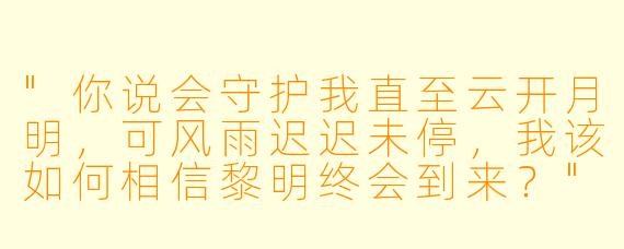 "你说会守护我直至云开月明,可风雨迟迟未停,我该如何相信黎明终会到来?"