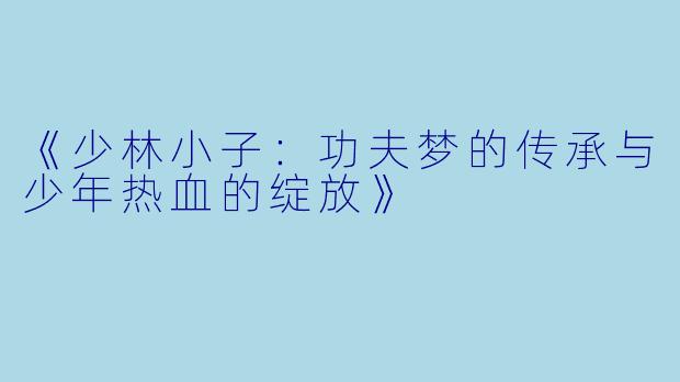 《少林小子：功夫梦的传承与少年热血的绽放》