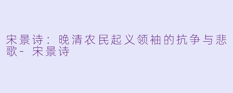 宋景诗：晚清农民起义领袖的抗争与悲歌-宋景诗
